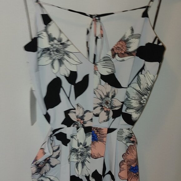 Leith V-neck Jumpsuit Light Gray‎ Floral Small S New Cutout Pants - Picture 4 of 13